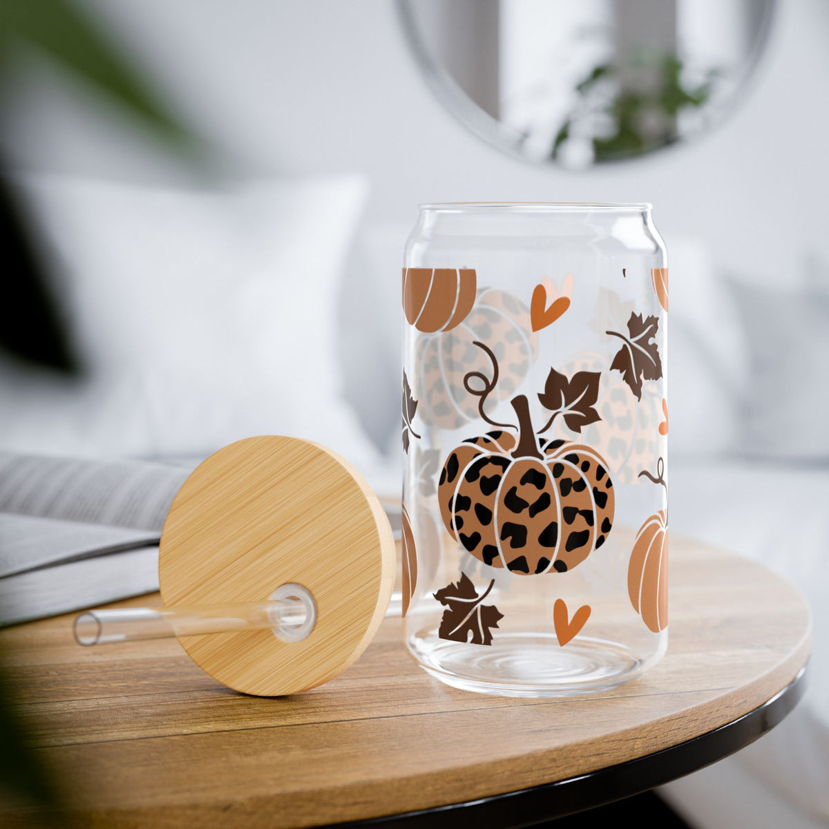 Leopard Print Pumpkins Sipper Glass, 16oz