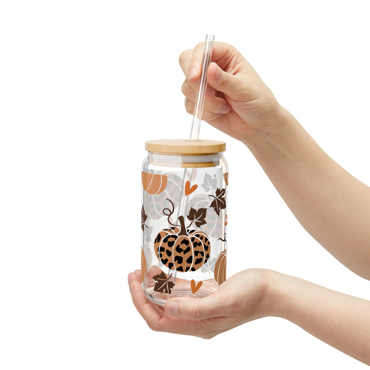 Leopard Print Pumpkins Sipper Glass, 16oz