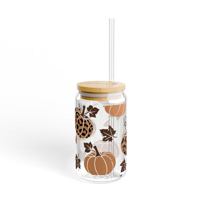 Leopard Print Pumpkins Sipper Glass, 16oz